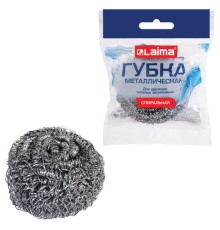 Губка (мочалка) металлическая спиральная 15 г, для посуды, гриля, плиты, LAIMA (ЛАЙМА), 700061