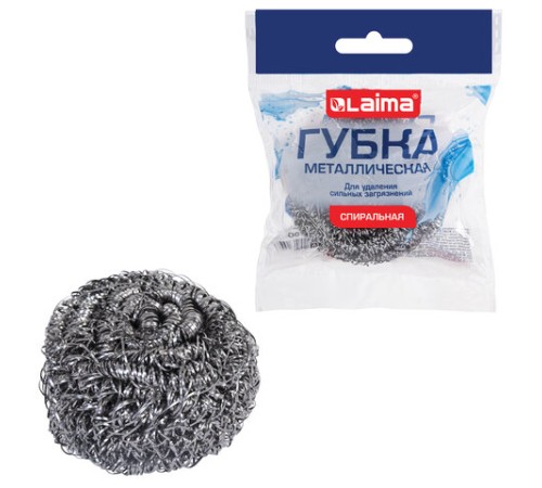 Губка (мочалка) металлическая спиральная 15 г, для посуды, гриля, плиты, LAIMA (ЛАЙМА), 700061