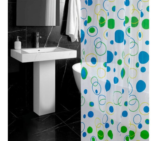 Шторка для ванной PEVA, 180х180 см, кольца в комплекте, 3 дизайна ассорти, КРУГИ, WBZ (ВБЗ), 700070