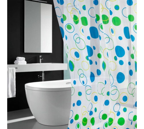 Шторка для ванной PEVA, 180х180 см, кольца в комплекте, 3 дизайна ассорти, КРУГИ, WBZ (ВБЗ), 700070