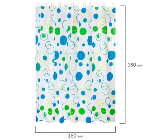 Шторка для ванной PEVA, 180х180 см, кольца в комплекте, 3 дизайна ассорти, КРУГИ, WBZ (ВБЗ), 700070
