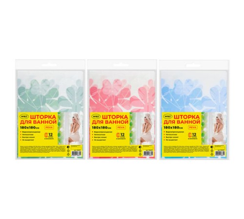 Шторка для ванной PEVA, 180х180 см, кольца в комплекте, 3 дизайна ассорти, ЦВЕТЫ, WBZ (ВБЗ), 700071