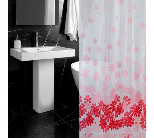 Шторка для ванной PEVA, 180х180 см, кольца в комплекте, 3 дизайна ассорти, ЦВЕТЫ, WBZ (ВБЗ), 700071