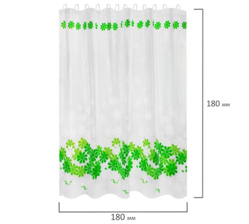 Шторка для ванной PEVA, 180х180 см, кольца в комплекте, 3 дизайна ассорти, ЦВЕТЫ, WBZ (ВБЗ), 700071
