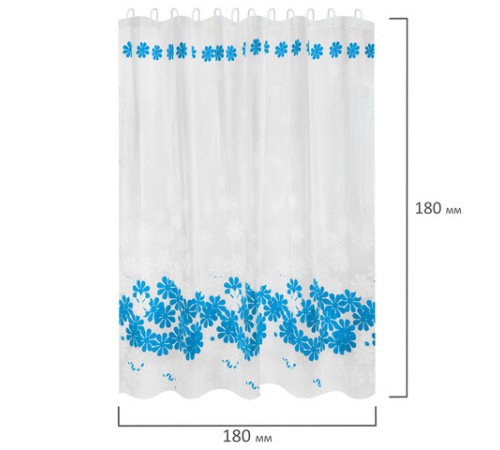 Шторка для ванной PEVA, 180х180 см, кольца в комплекте, 3 дизайна ассорти, ЦВЕТЫ, WBZ (ВБЗ), 700071