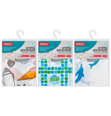 Шторка для ванной PEVA, 180х180 см, кольца в комплекте, 3 дизайна ассорти, МОРЕ, PRIMILA (ПРИМИЛА), 700074