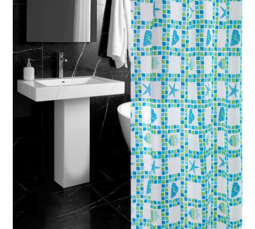 Шторка для ванной PEVA, 180х180 см, кольца в комплекте, 3 дизайна ассорти, МОРЕ, PRIMILA (ПРИМИЛА), 700074