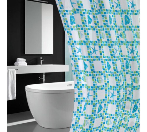 Шторка для ванной PEVA, 180х180 см, кольца в комплекте, 3 дизайна ассорти, МОРЕ, PRIMILA (ПРИМИЛА), 700074