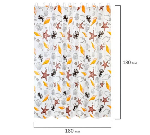 Шторка для ванной PEVA, 180х180 см, кольца в комплекте, 3 дизайна ассорти, МОРЕ, PRIMILA (ПРИМИЛА), 700074