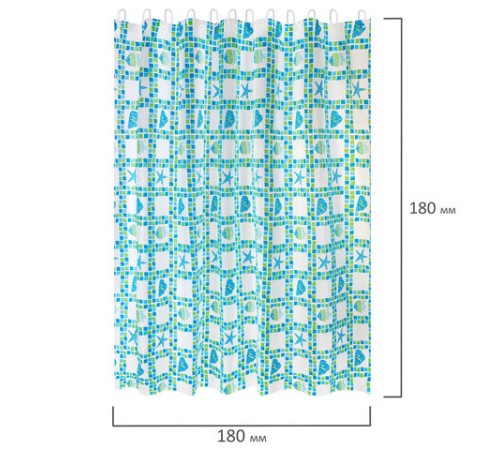 Шторка для ванной PEVA, 180х180 см, кольца в комплекте, 3 дизайна ассорти, МОРЕ, PRIMILA (ПРИМИЛА), 700074