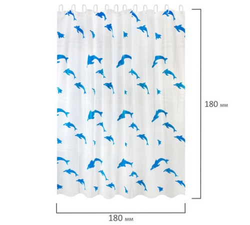 Шторка для ванной PEVA, 180х180 см, кольца в комплекте, 3 дизайна ассорти, МОРЕ, PRIMILA (ПРИМИЛА), 700074