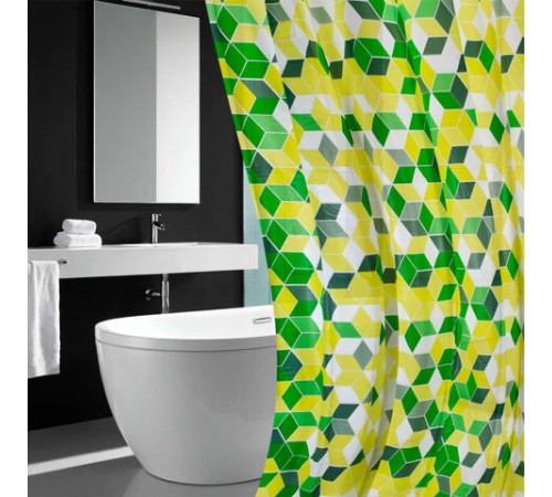 Шторка для ванной PEVA, 180х200 см, кольца в комплекте, 3 дизайна ассорти, ФИГУРЫ, PRIMILA (ПРИМИЛА), 700075