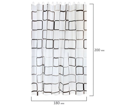 Шторка для ванной PEVA, 180х200 см, кольца в комплекте, 3 дизайна ассорти, ФИГУРЫ, PRIMILA (ПРИМИЛА), 700075