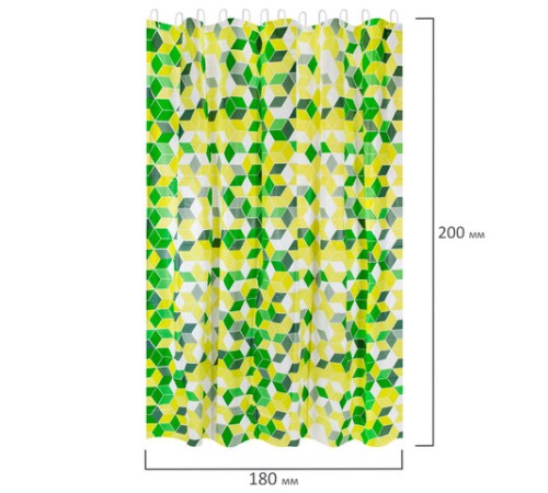 Шторка для ванной PEVA, 180х200 см, кольца в комплекте, 3 дизайна ассорти, ФИГУРЫ, PRIMILA (ПРИМИЛА), 700075