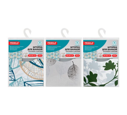 Шторка для ванной PEVA, 180х180 см, кольца в комплекте, 3 дизайна ассорти, РАСТЕНИЯ, PRIMILA (ПРИМИЛА), 700076