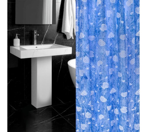 Шторка для ванной ПОЛИЭСТЕР, 180х180 см, кольца в комплекте, МОРЕ, PRIMILA (ПРИМИЛА), 700077