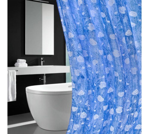 Шторка для ванной ПОЛИЭСТЕР, 180х180 см, кольца в комплекте, МОРЕ, PRIMILA (ПРИМИЛА), 700077