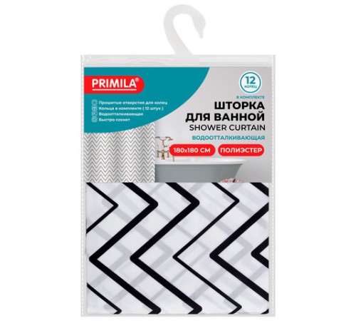Шторка для ванной ПОЛИЭСТЕР, 180х180 см, кольца в комплекте, УЗОРЫ, PRIMILA (ПРИМИЛА), 700078