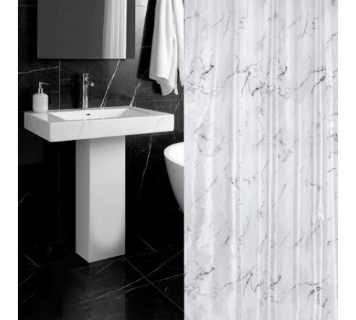 Шторка для ванной ПОЛИЭСТЕР, 180х180 см, кольца в комплекте, БЕЛЫЙ МРАМОР, PRIMILA (ПРИМИЛА), 700079