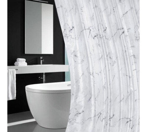 Шторка для ванной ПОЛИЭСТЕР, 180х180 см, кольца в комплекте, БЕЛЫЙ МРАМОР, PRIMILA (ПРИМИЛА), 700079