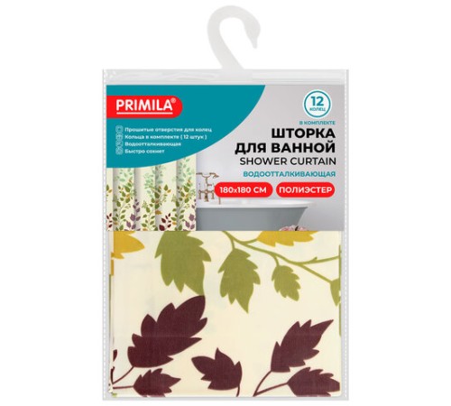 Шторка для ванной ПОЛИЭСТЕР, 180х180 см, кольца в комплекте, ФЛОРА, PRIMILA (ПРИМИЛА), 700080