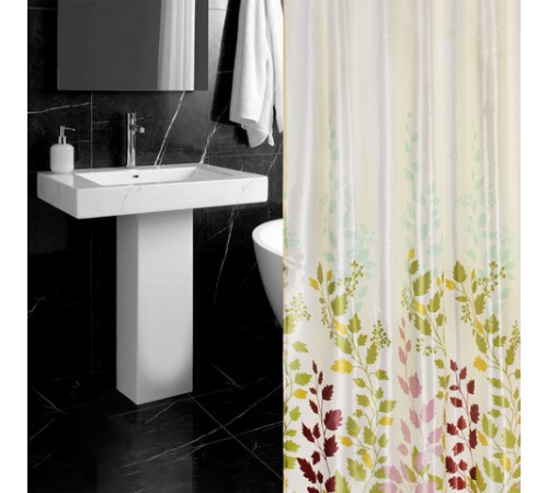 Шторка для ванной ПОЛИЭСТЕР, 180х180 см, кольца в комплекте, ФЛОРА, PRIMILA (ПРИМИЛА), 700080