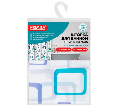 Шторка для ванной ПОЛИЭСТЕР, 180х180 см, кольца в комплекте, ФИГУРЫ, PRIMILA (ПРИМИЛА), 700081