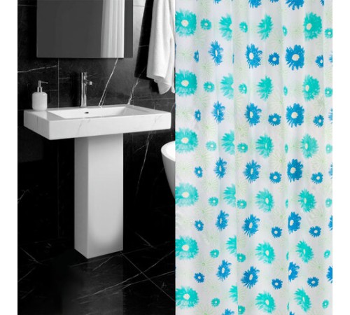 Шторка для ванной ПОЛИЭСТЕР, 180х200 см, кольца в комплекте, ЦВЕТЫ, PRIMILA (ПРИМИЛА), 700082
