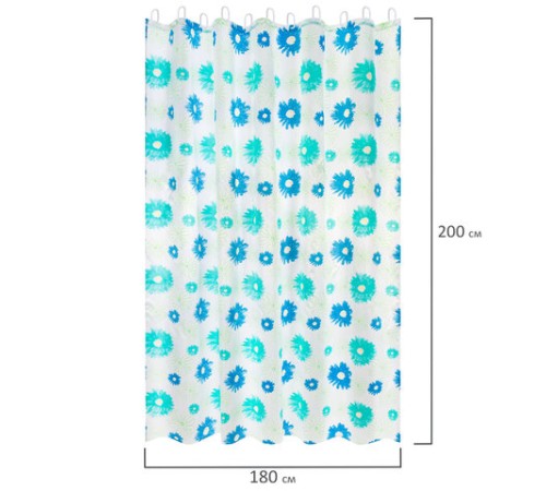 Шторка для ванной ПОЛИЭСТЕР, 180х200 см, кольца в комплекте, ЦВЕТЫ, PRIMILA (ПРИМИЛА), 700082