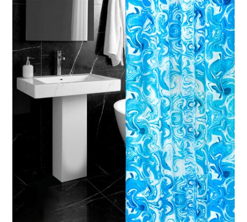 Шторка для ванной ПОЛИЭСТЕР, 180х200 см, кольца в комплекте, ГОЛУБЫЕ ВОЛНЫ, PRIMILA (ПРИМИЛА), 700083