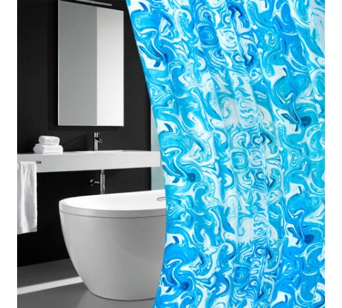 Шторка для ванной ПОЛИЭСТЕР, 180х200 см, кольца в комплекте, ГОЛУБЫЕ ВОЛНЫ, PRIMILA (ПРИМИЛА), 700083