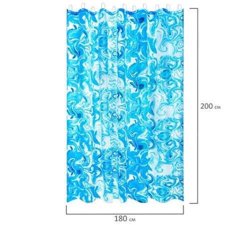 Шторка для ванной ПОЛИЭСТЕР, 180х200 см, кольца в комплекте, ГОЛУБЫЕ ВОЛНЫ, PRIMILA (ПРИМИЛА), 700083