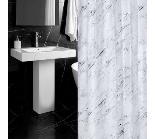 Шторка для ванной ПОЛИЭСТЕР, 180х200 см, кольца в комплекте, БЕЛЫЙ МРАМОР, PRIMILA (ПРИМИЛА), 700084