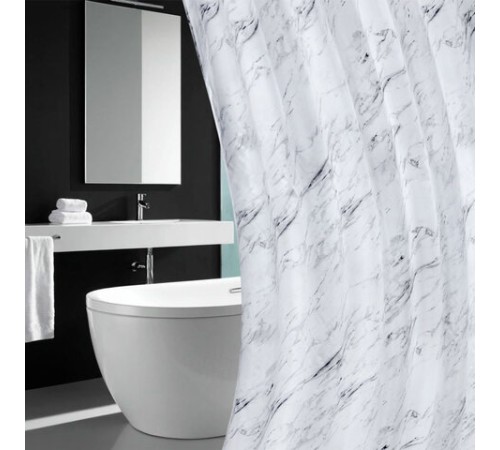 Шторка для ванной ПОЛИЭСТЕР, 180х200 см, кольца в комплекте, БЕЛЫЙ МРАМОР, PRIMILA (ПРИМИЛА), 700084