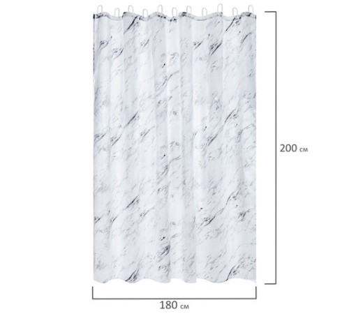 Шторка для ванной ПОЛИЭСТЕР, 180х200 см, кольца в комплекте, БЕЛЫЙ МРАМОР, PRIMILA (ПРИМИЛА), 700084