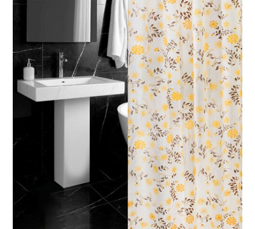 Шторка для ванной ПОЛИЭСТЕР, 180х200 см, кольца в комплекте, РАСТЕНИЯ, PRIMILA (ПРИМИЛА), 700085