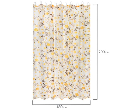 Шторка для ванной ПОЛИЭСТЕР, 180х200 см, кольца в комплекте, РАСТЕНИЯ, PRIMILA (ПРИМИЛА), 700085