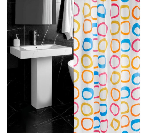 Шторка для ванной ПОЛИЭСТЕР, 180х200 см, кольца в комплекте, КРУГИ, PRIMILA (ПРИМИЛА), 700086