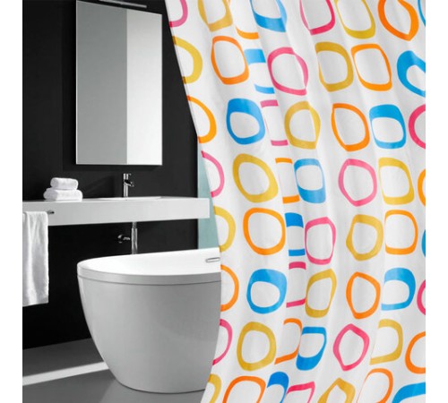 Шторка для ванной ПОЛИЭСТЕР, 180х200 см, кольца в комплекте, КРУГИ, PRIMILA (ПРИМИЛА), 700086