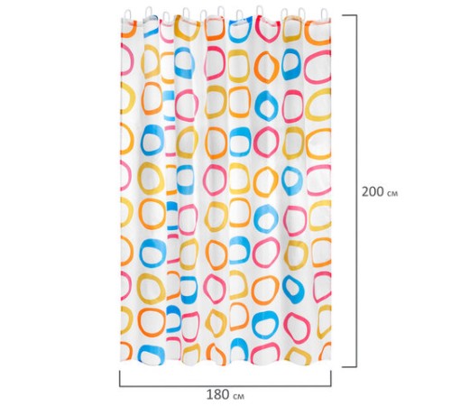 Шторка для ванной ПОЛИЭСТЕР, 180х200 см, кольца в комплекте, КРУГИ, PRIMILA (ПРИМИЛА), 700086