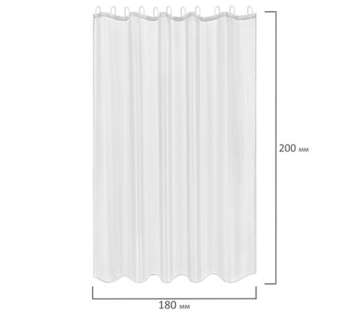Шторка для ванной ПОЛИЭСТЕР, 180х200 см, кольца в комплекте, БЕЛЫЙ БРИЛЛИАНТ, PRIMILA (ПРИМИЛА), 700093