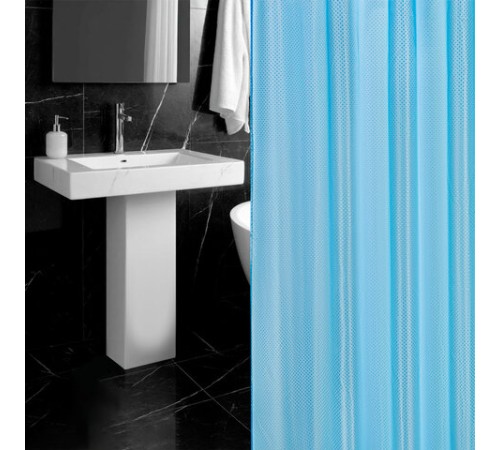 Шторка для ванной ПОЛИЭСТЕР, 180х200 см, кольца в комплекте, ГОЛУБОЙ БРИЛЛИАНТ, PRIMILA (ПРИМИЛА), 700096