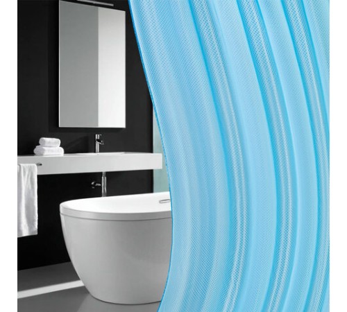 Шторка для ванной ПОЛИЭСТЕР, 180х200 см, кольца в комплекте, ГОЛУБОЙ БРИЛЛИАНТ, PRIMILA (ПРИМИЛА), 700096