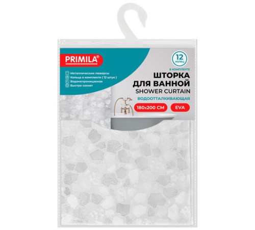 Шторка для ванной EVA, 180х200 см, кольца в комплекте, БЕЛАЯ ЛЕДЯНАЯ СВЕЖЕСТЬ, PRIMILA (ПРИМИЛА), 700099