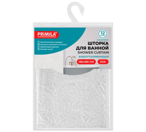 Шторка для ванной EVA, 180х180 см, кольца в комплекте, БЕЛАЯ ГОЛОГРАФИЯ, PRIMILA (ПРИМИЛА), 700102