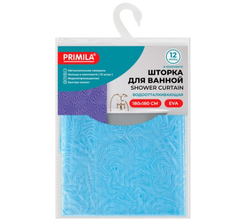 Шторка для ванной EVA, 180х180 см, кольца в комплекте, СИНЯЯ ГОЛОГРАФИЯ, PRIMILA (ПРИМИЛА), 700103