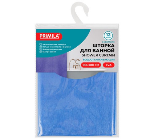 Шторка для ванной EVA, 180х200 см, кольца в комплекте, СИНИЕ ЛИНИИ, PRIMILA (ПРИМИЛА), 700106
