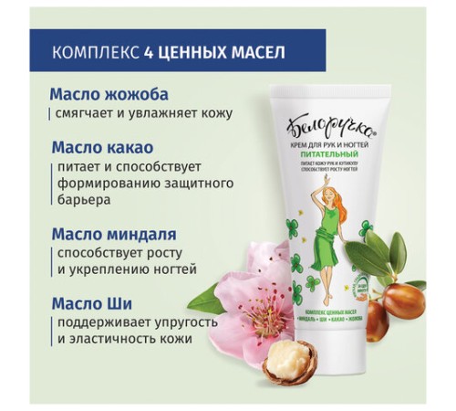 Крем для рук и ногтей питательный укрепляющий с маслами 75 мл, БЕЛОРУЧКА, 1668