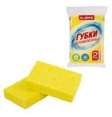 Губки для посуды 95х65х20 мм, ЦЕЛЛЮЛОЗНЫЕ, КОМПЛЕКТ 2 штуки, желтые, LAIMA, 700255