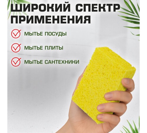Губки для посуды 95х65х20 мм, ЦЕЛЛЮЛОЗНЫЕ, КОМПЛЕКТ 2 штуки, желтые, LAIMA, 700255